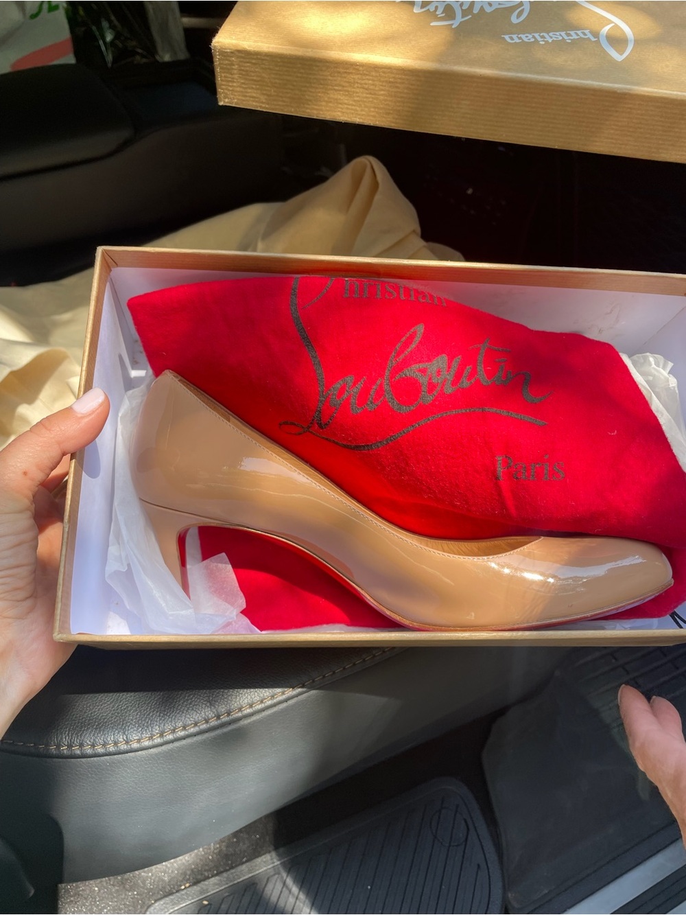 Christian Louboutin Beige Patent Leather Pump with Red Sole